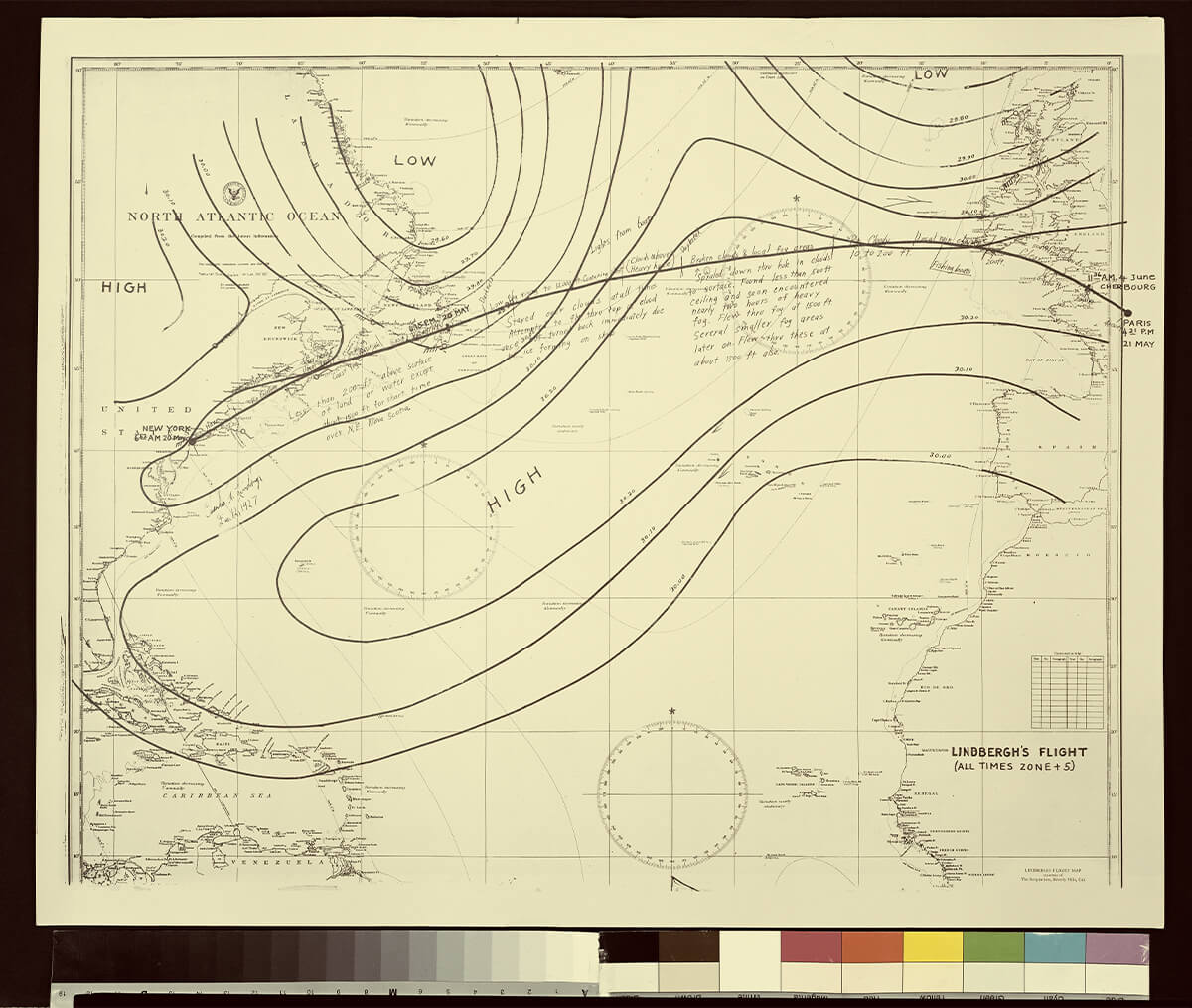 リンドバーグが大西洋を横断したときの飛行工程の画像