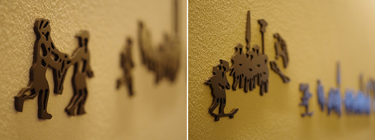 スケートボードを楽しんだり、駅伝のタスキを渡している旅人の姿の画像