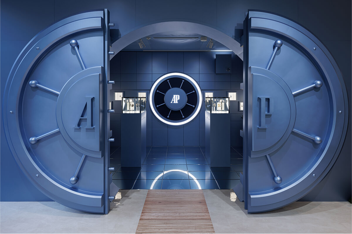 ブルーの巨大な金庫にデザインされた扉の画像