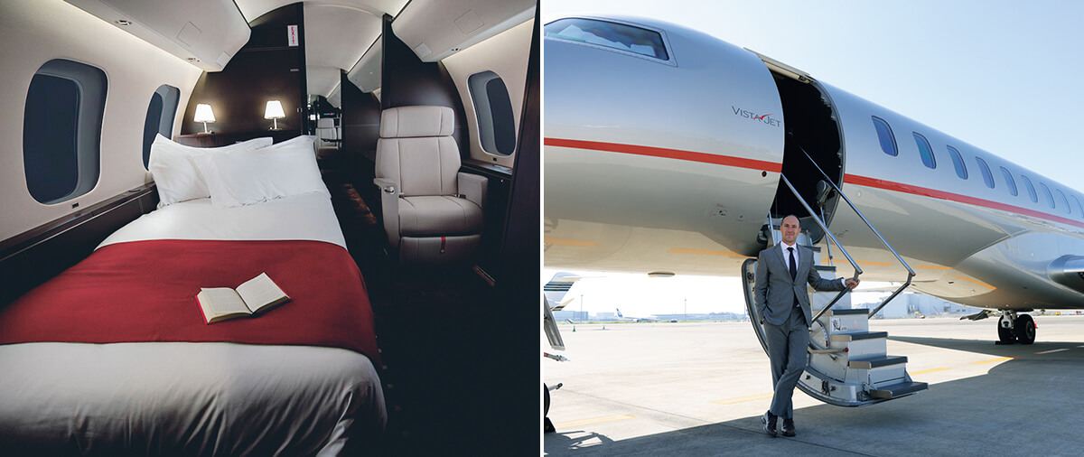 左はベッドルームの画像。右は「Vista」最高商務責任者のイアン・ムーア氏の画像