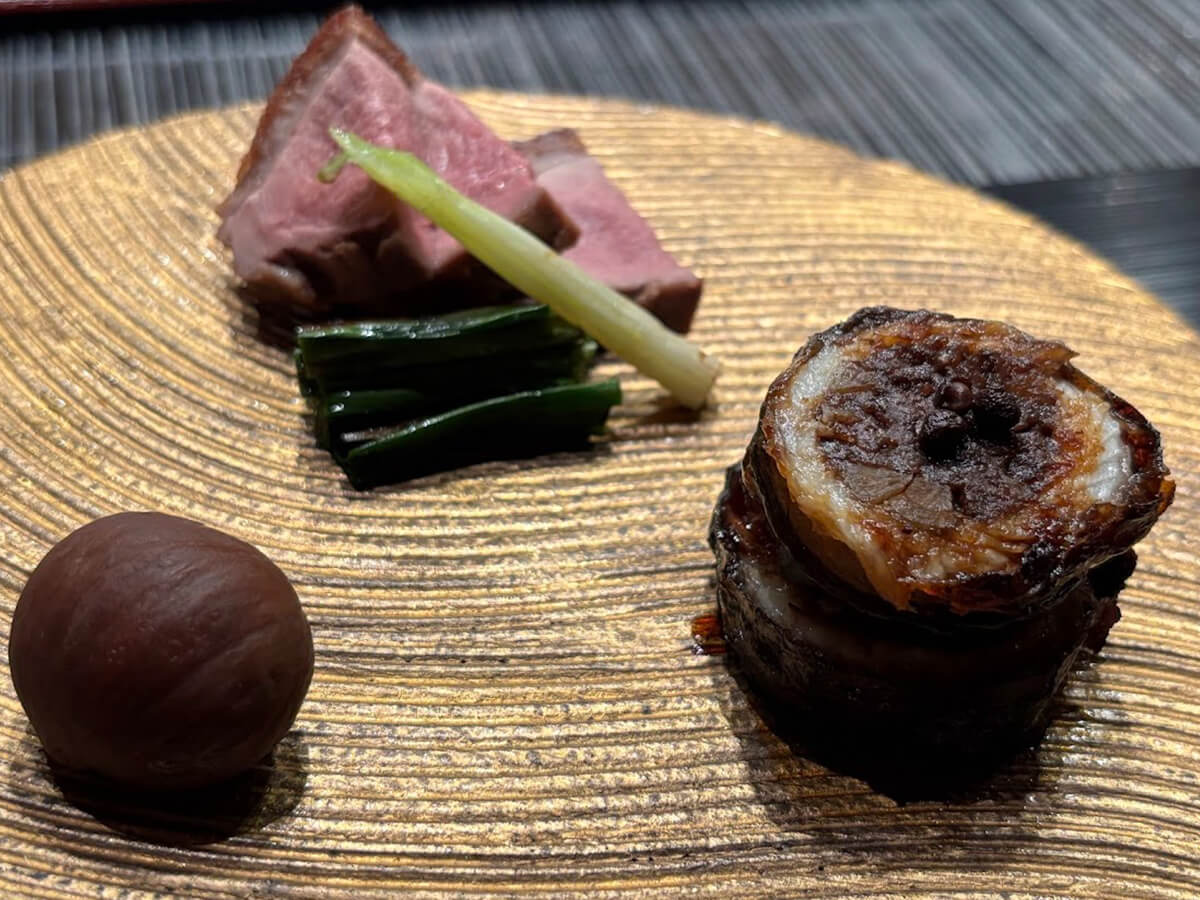 「鰻 熊 丹波ワイン 鴨 八ッ橋 九条葱 栗ピクルス」の画像