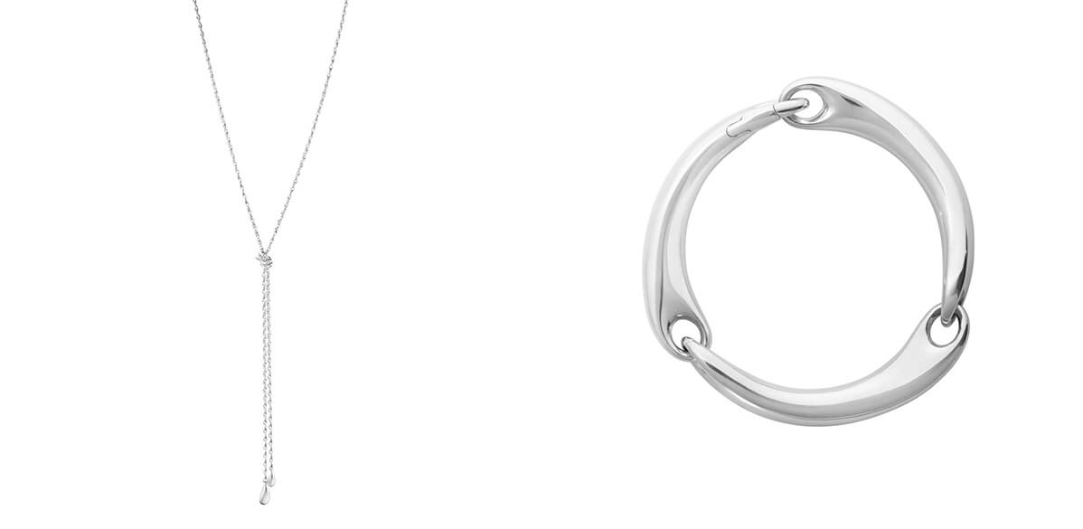 左/「ジョージ ジェンセン リフレクト」ネックレス、スターリングシルバー 右/「ジョージ ジェンセン リフレクト」バングル、スターリングシルバーの画像