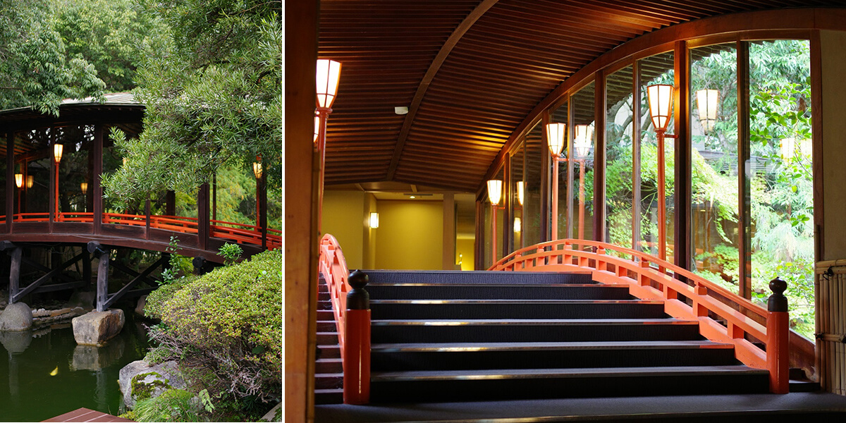 赤い太鼓橋の画像