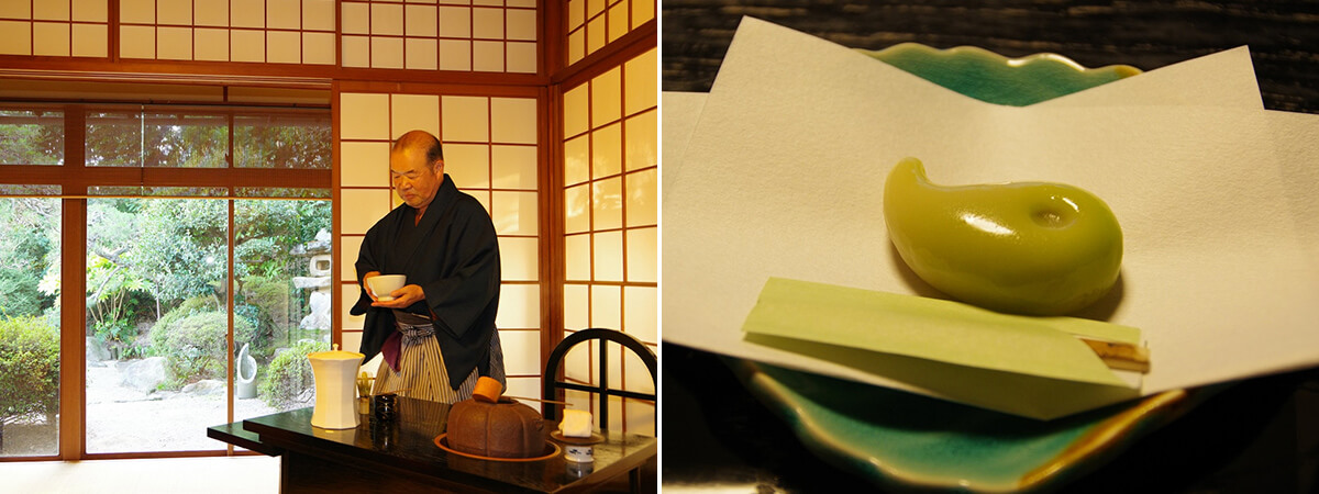 左/三斎流の画像 右/勾玉を模した上生菓子の画像