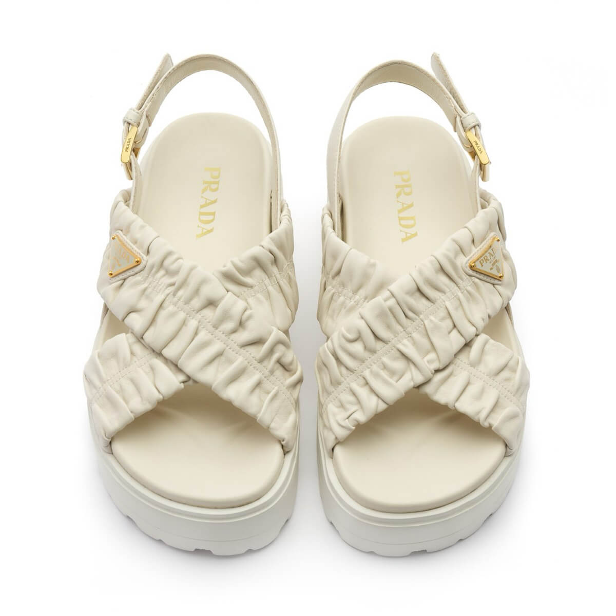 マテラッセレザー フラットフォームサンダル、アイボリーカーフレザーの画像