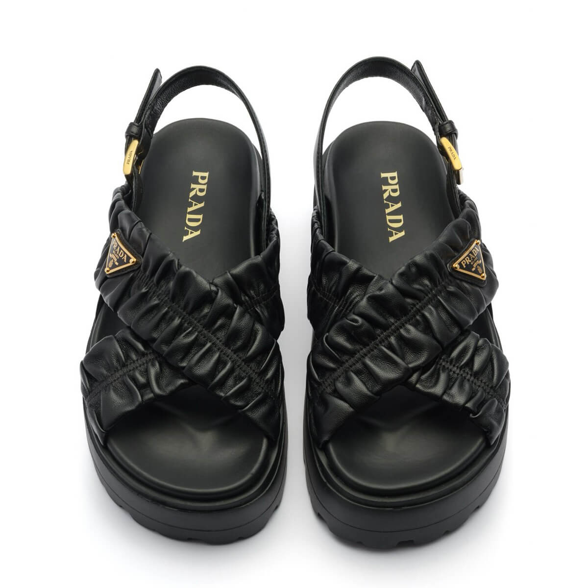 マテラッセレザー フラットフォームサンダル、ブラックカーフレザーの画像