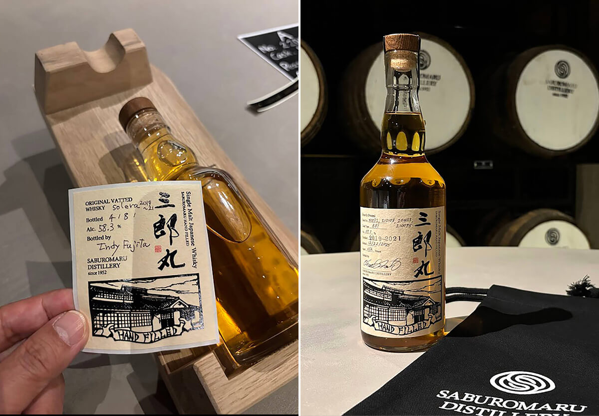 左／ラベルに署名して、ボトルに貼る画像　右／700mlボトルの画像