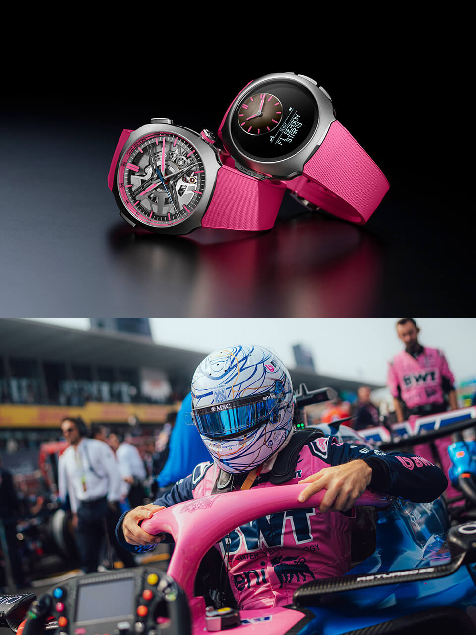 H.モーザー×BWTアルピーヌF1ブルーとピンクのマシンが鈴鹿サーキットを駆け抜ける