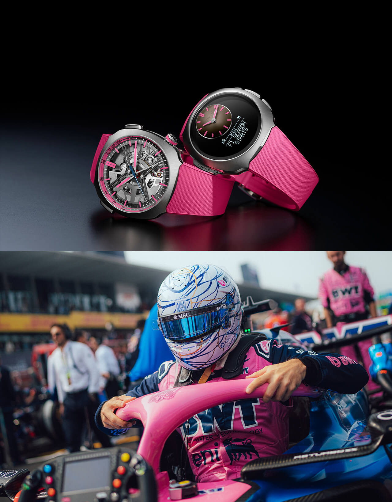 H.モーザー×BWTアルピーヌF1ブルーとピンクのマシンが鈴鹿サーキットを駆け抜ける