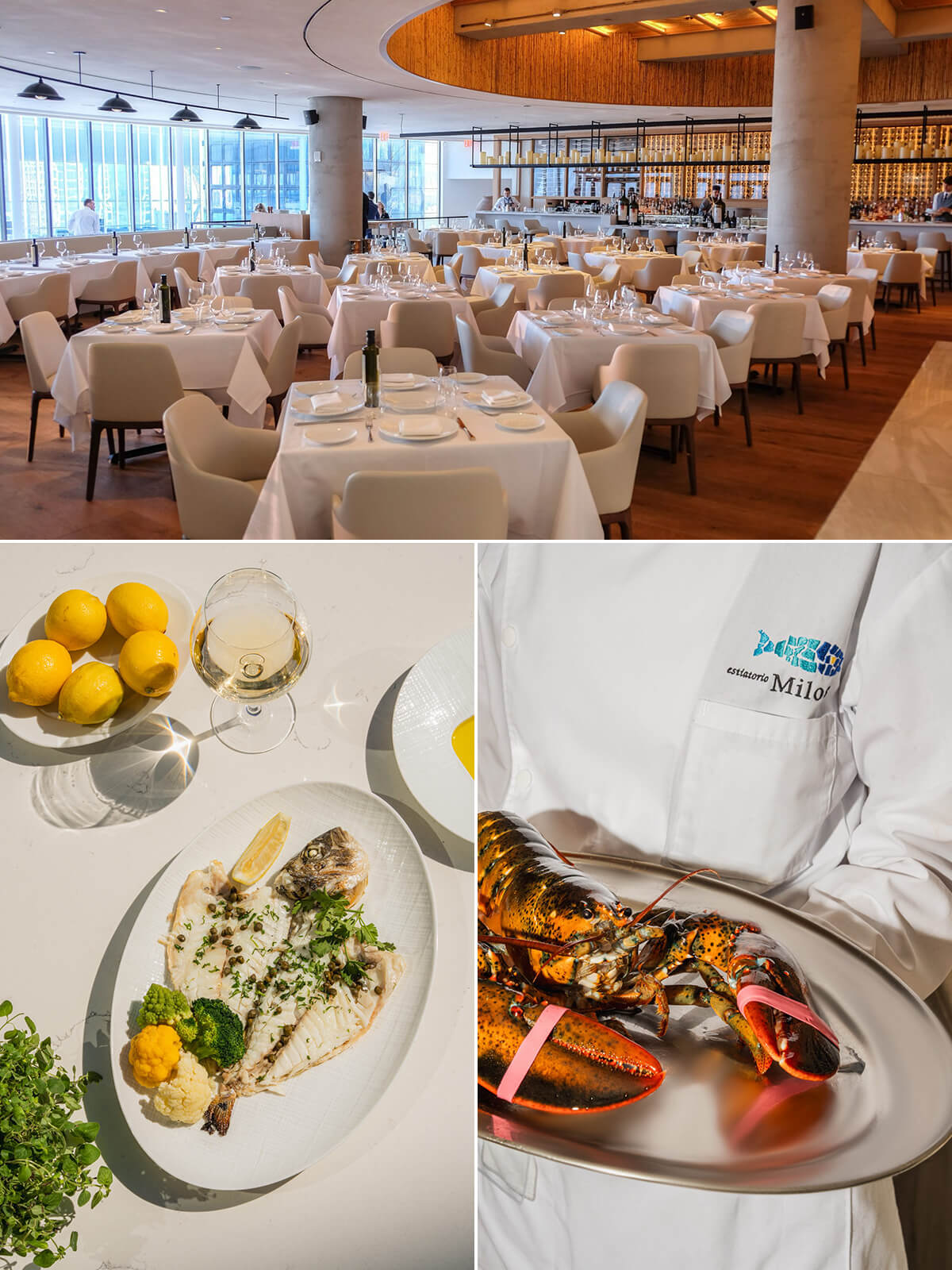 「Estiatorio Milos（マイロ）」の店内と料理の画像