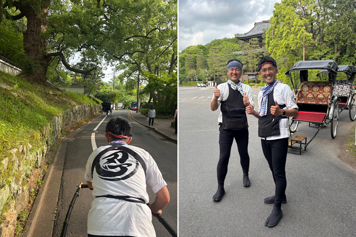左／知恩院にかけての坂道　右／ベテラン俥夫のおふたりの画像