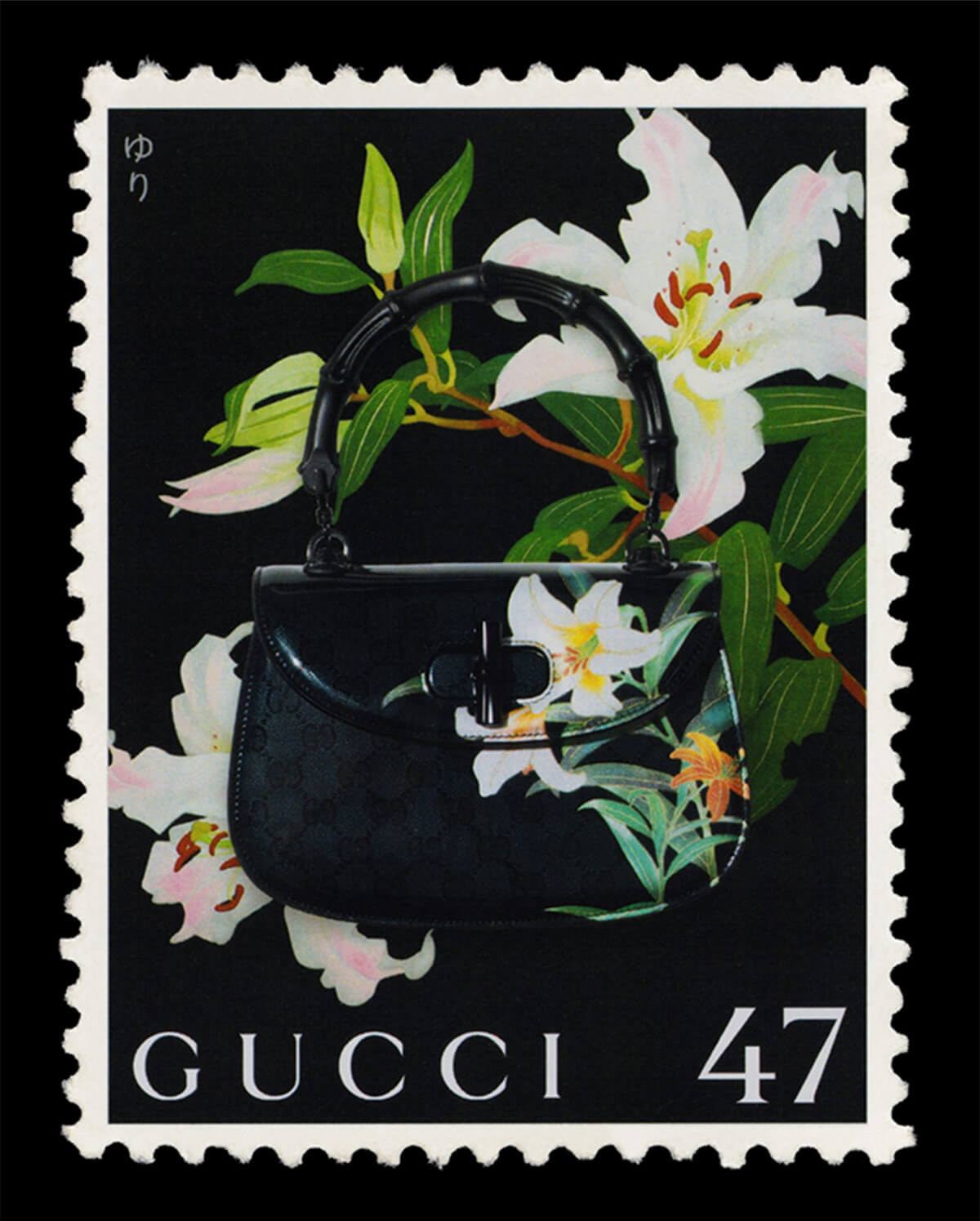 「Gucci × 安藤七宝店」カプセルコレクションのキャンペーンヴィジュアルより、「グッチ バンブー1947」日本限定スモールバッグの画像