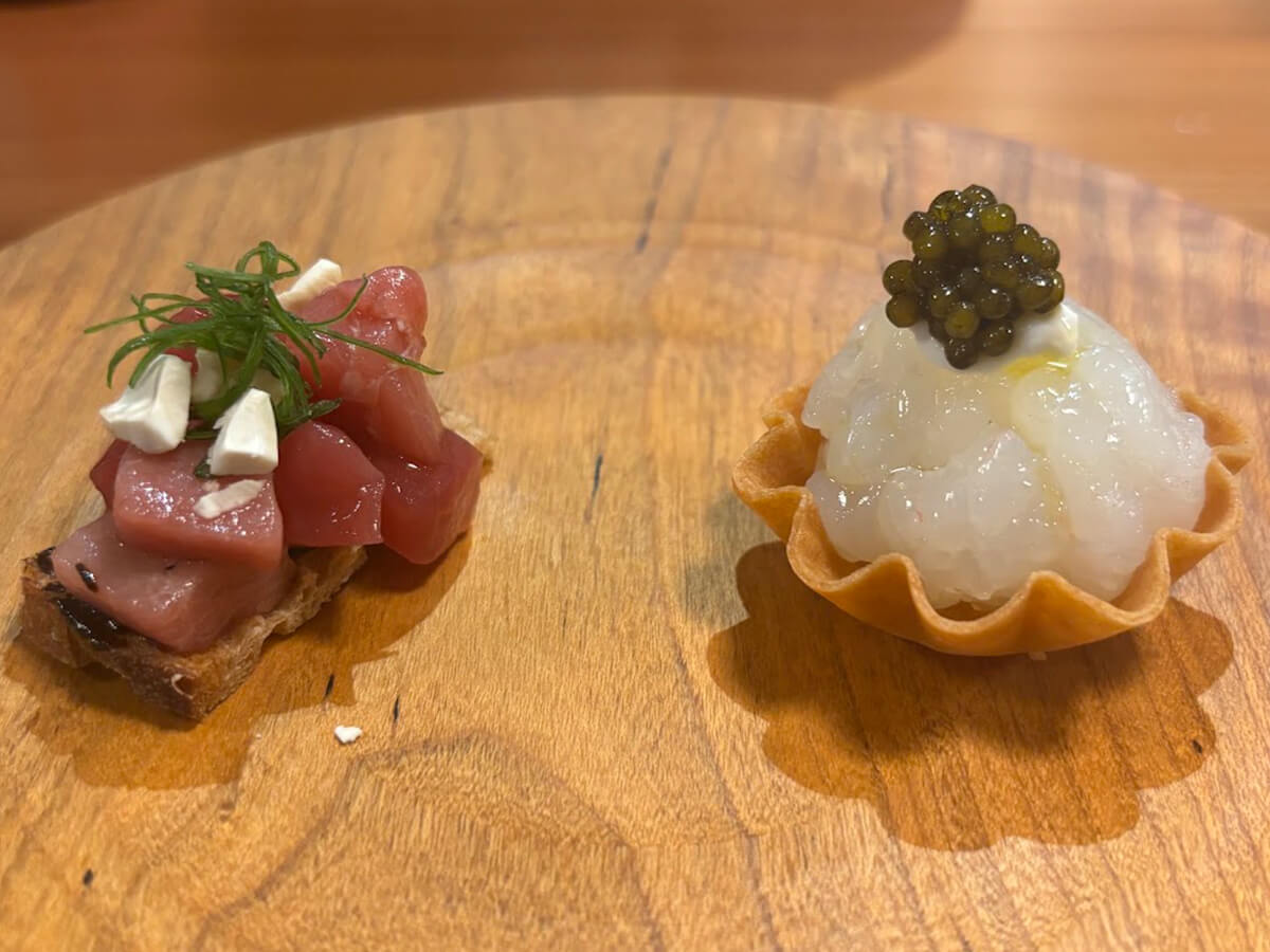 熟成昆布締めスカンピと熟成本鮪のタルタルの画像